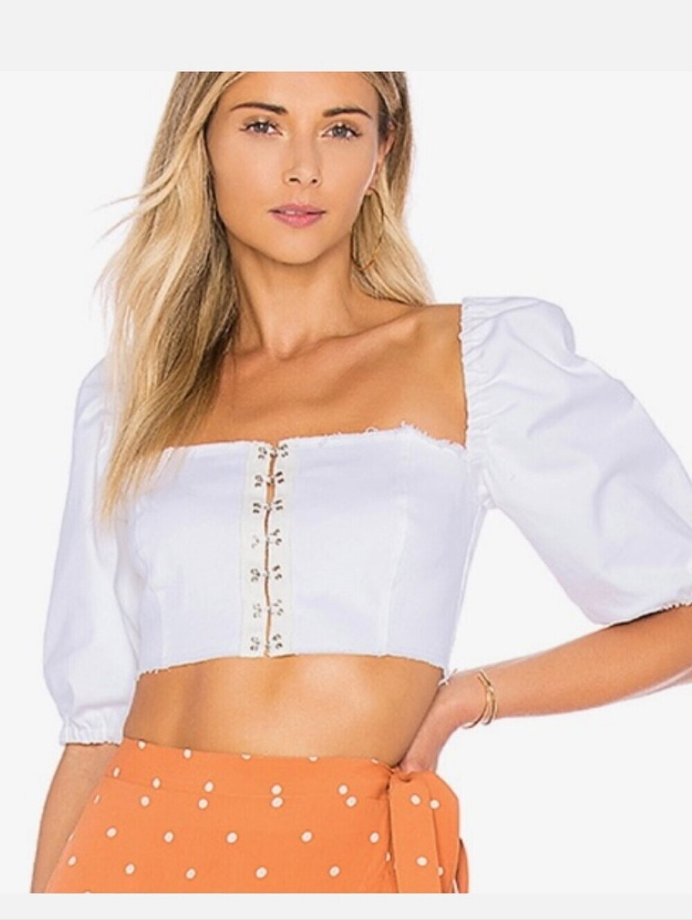 For Love & Lemons Monika Corset Puff Sleeve Top